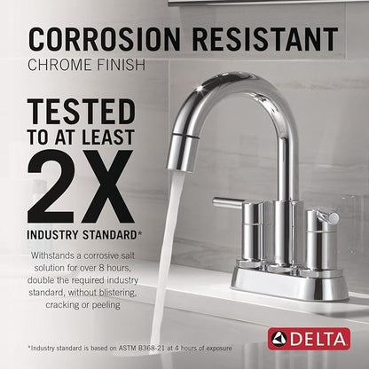 Delta Nicoli Centerset Chrome Bathroom Faucet with Sprayer, 4 Inch 3 Hole Bathroom Sink Faucet with Pull Out Sprayer, Push-Pop Drain, Chrome 25749LF-PD
