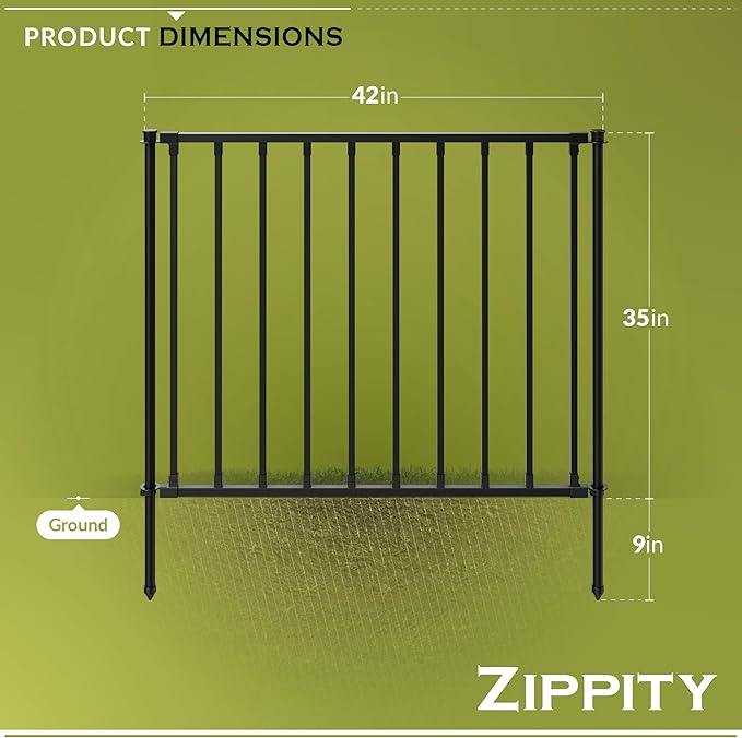 Zippity 35in Zurich Fence Kit, Poly-Steel DIY No Dig Kit | 35inH x 42inW, Black, 2 Panels, Garden Fence, ZP19079