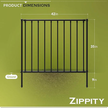 Zippity 35in Zurich Fence Kit, Poly-Steel DIY No Dig Kit | 35inH x 42inW, Black, 2 Panels, Garden Fence, ZP19079