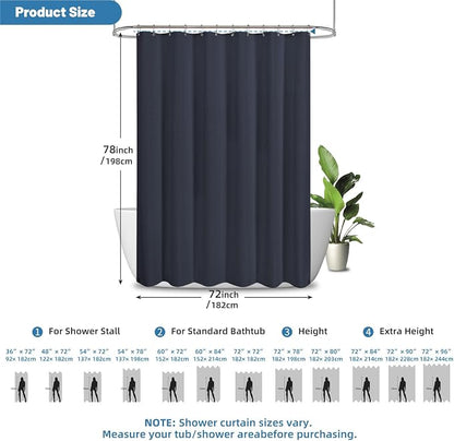 2-in-1 Waterproof Fabric Shower Curtain - No Separate Liner Needed, Hotel-Style Waffle Weave, Effortless Cleaning & Washable Bathroom Shower Curtain Set,72Wx78H,Navy Blue