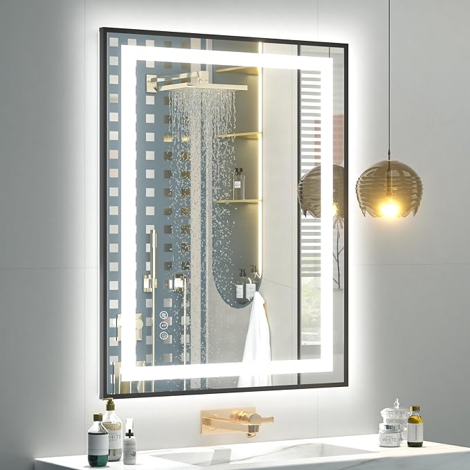 OKPAL 26x40 LED Bathroom Mirror, Frontlit & Backlit Lighted Bathroom Mirror, LED Vanity Mirror with Lights, Anti-Fog, Dimmable 3 Colors, Shatterproof, Horizontal/Vertical