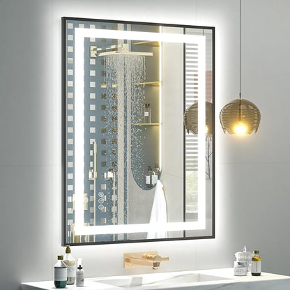 OKPAL 26x40 LED Bathroom Mirror, Frontlit & Backlit Lighted Bathroom Mirror, LED Vanity Mirror with Lights, Anti-Fog, Dimmable 3 Colors, Shatterproof, Horizontal/Vertical