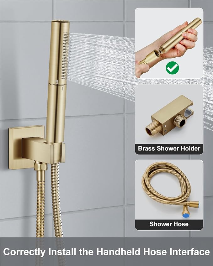 Aolemi Shower System with Rain Head and Handheld,10-Inch,Brushed Gold | High-Pressure Shower Faucet Set with Dual-Function Handheld,Rough-In Valve,1.8 GPM,Ceiling Mount Trim Kit