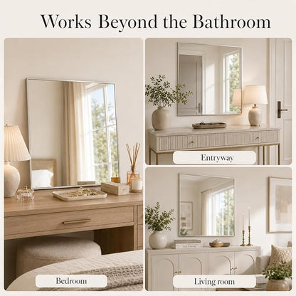 36"x36" Brushed Nickel Framed Square Bathroom Vanity Wall Mirror | Accent Wall Mirror, Square Geometric Look, Slim Metal Frame, Living Room or Entryway, Keyhole Mount, Tempered Glass