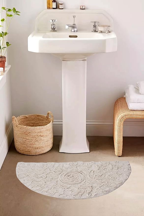 Home Weavers Bell Flower Collection 100% Cotton Tufted Bath Rugs, Extra Soft and Absorbent Bath Rugs, Non-Slip Bath Mats, Machine Washable, Bath Mats for Bathroom Floor, 17"x30" Slice Rug, Ivory