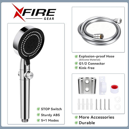 5+1 Mode High Pressure Replacement Silver RV Shower Head with Hose | On/Off Switch, Water Saving Motorhome Shower Head for RV/Campervan, Caravan