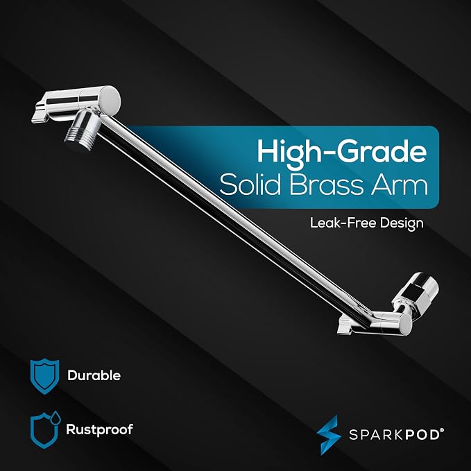 SparkPod 6" Square Rain Shower Head with 16" Shower Arm | Shower Head & Extension Arm Combo, Height Adjustable, High Pressure Performance, Easy 1-Minute Installation, Polished Chrome
