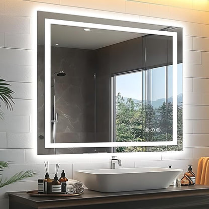 EchosLife 40"x36" LED Bathroom Vanity Mirrors | Backlit + Front Lit, Anti-Fog, Stepless Dimmable, 3 Colors, Memory, Tempered Glass, UL Listed, Horizontal/Vertical