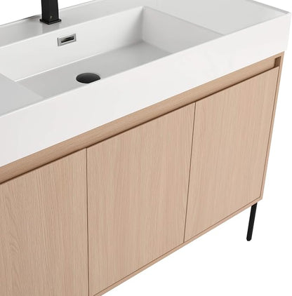 Crownpoint 48 Inch Bathroom Vanity with Sink, White Sink, White Oak Finish, Full Assembly Required, Elegant Bathroom Vanities for Modern Homes