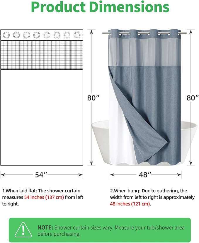 eachope No Hook Linen Texture Shower Curtain and Liner Set,54x80 Blue Grey | 230GSM Thick Fabric,Hotel Luxury Decor,Mesh Top Window,Waterproof & Machine Washable,for Shower Stall or Bathroom
