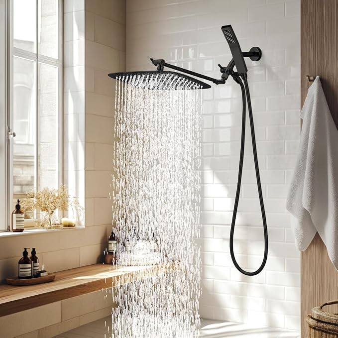 G-Promise All Metal 14" Rain Shower Head with Handheld for Bathroom Upgrade | All Metal, Built to Last, Easy Install, Adjustable Height & Angle for All Heights, Extra Long Hose, Modern Upgrade