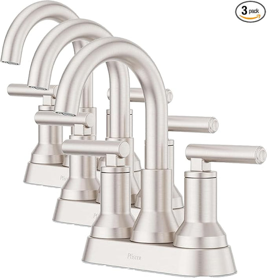 Pfister Capistrano Bathroom Sink Faucet, 4-Inch Centerset, 2-Handle, 3-Hole, NSF Certified, Spot Defense Brushed Nickel Finish, LF048CSOGS | (Pack of 3)