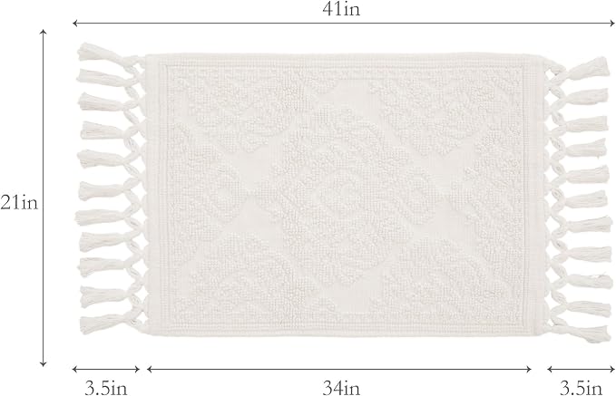 Jean Pierre - Ricardo Bath Mat, Woven Fringe Bathroom Rugs, 100% Cotton, Premium Bathroom Decor - Measures 21" x 41" - Ivory