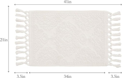 Jean Pierre - Ricardo Bath Mat, Woven Fringe Bathroom Rugs, 100% Cotton, Premium Bathroom Decor - Measures 21" x 41" - Ivory