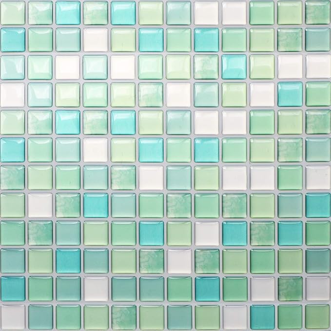 HyFanStr Peel and Stick Backsplash 3D Mosaic Tile Stickers Wall Sticker Home Decor for Kitchen Bathroom Pack of 4 (9.29"x9.29", Light Green)