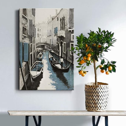 Renditions Gallery Canvas Historical Wall Art Modern Paintings & Prints Decorations Vintage Venice Boat Black & White Wall Hanging Artwork for Bedroom Living Room Office Kitchen - 18"x27" LT02