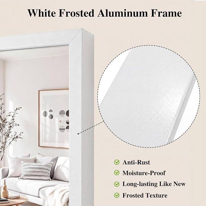 Koonmi White Rectangle Wall Mirror, 36x60 Inch Bathroom Mirror, Aluminum Frame Vanity Mirror for Entryway, Living Room, Bedroom Bathroom, Hangs Horizontally or Vertically
