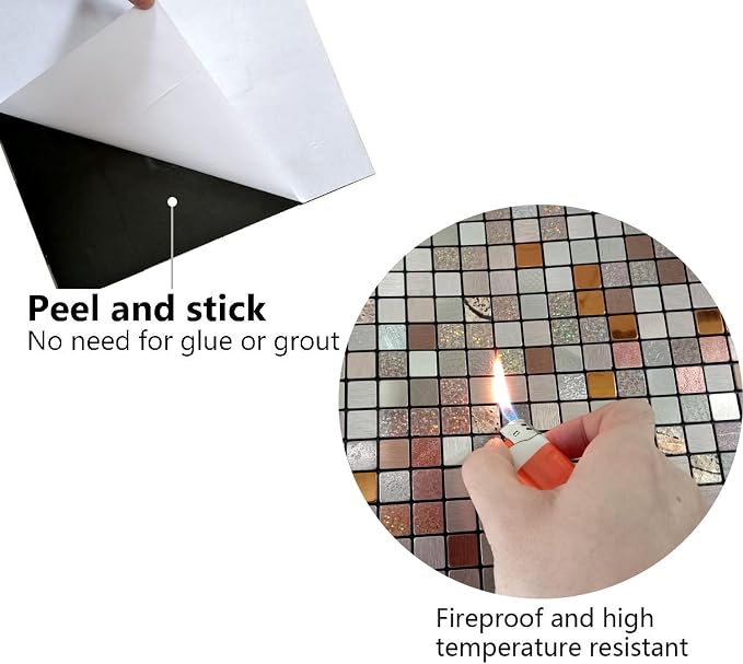 10-Sheet Peel and Stick Backsplash Tile for Kitchen, Self-Adhesive Backsplash Tile, Stick on Bathroom Vanities，Fireplace, Laundry Table (Color-2)