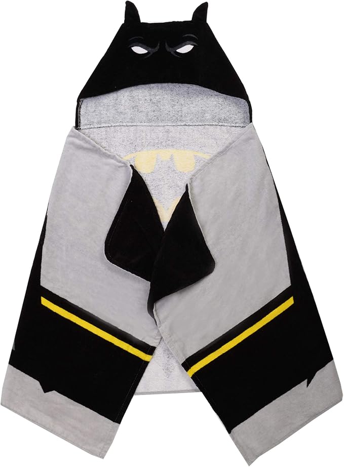 Batman Kids Bath/Pool/Beach Super Soft Cotton Terry Hooded Towel Wrap, 24" x 50", By Franco