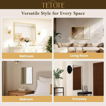 Brushed Gold Mirror for Bathroom Sink 30" x 36" Beveled Frame Brushed Brass Gold Vanity Rectangle Mirror for Bathroom Wall, Modern Farmhouse, Tempered Glass, Stronger Frame