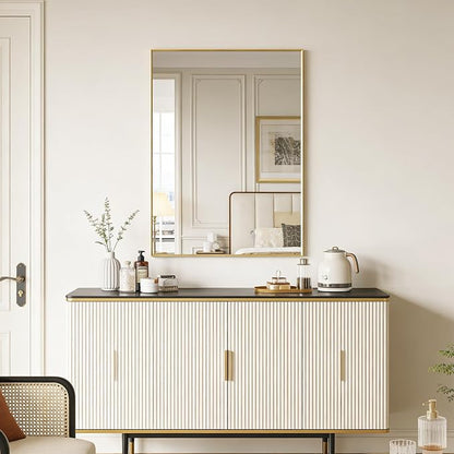 Bathroom Wall Mirror, 40" x 30" Brushed Gold Vanity Mirror for Over Sink | Rectanglar Sleek Beveled Framed Mirror for Over Sink, Tempered Glass, Anti-Rust, Hangs Horizontally or Vertically