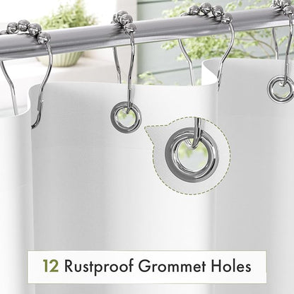 Amazer Small Stall Shower Curtain Liner Washable, 60 x 72 Inches, Fabric Shower Liner with 2 Bottom Stones, Narrow Waterproof RV Shower Curtain Liner, 10 Grommet Holes, Hotel Quality, White