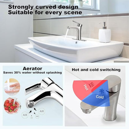 Bathroom/Basin Mixer for hot and Cold Water with Silent Anti-drip Single Lever Sink Faucet for Bathroom, washbasin, kitchenette Type, Hybrid Water-Saving washbasin Faucet (Chrome)