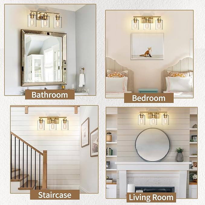 Bathroom Vanity Light Over Mirror,Bathroom Light Fixture Wall Sconce Lighting for Bedroom,Living Room (Gold, 3-Light)