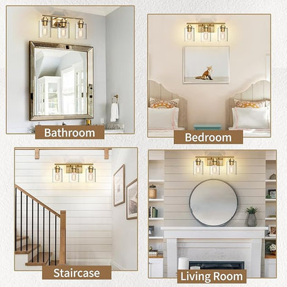 Bathroom Vanity Light Over Mirror,Bathroom Light Fixture Wall Sconce Lighting for Bedroom,Living Room (Gold, 3-Light)