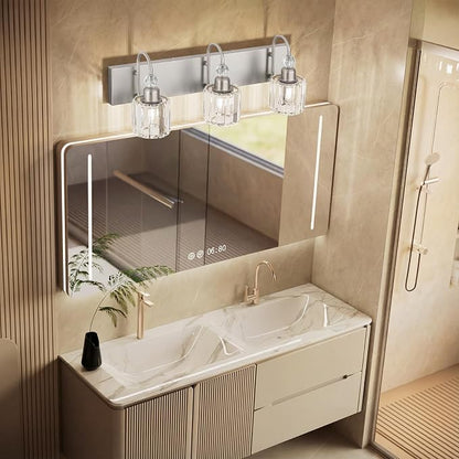 Ralbay Brushed Nickel Vanity Light for Bathroom Crystal 3-Light Modern Bathroom Light Fixtures