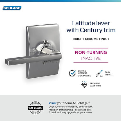 SCHLAGE Latitude Lever with Century Trim Non-Turning Lock, Bright Chrome (F170 LAT 625 CEN)