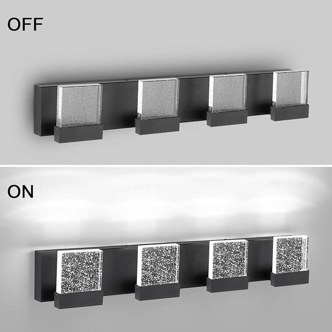 30.5 Inch 4 Light Bubble Black Crystal Bathroom Vanity Light Fixture, LED Over Mirror, Modern, 6000K