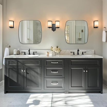 24x24 Black Bathroom Mirror, Oblong Vanity Mirror with Stainless Steel Metal Frame, Matte Black Mirror for Over Sink, Modern Anti Rust Wall Mounted