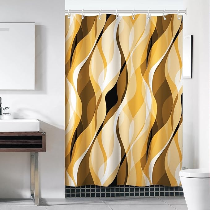 Yellow Shower Curtain, Abstract Ombre Yellow and Grey Striped Shower Curtain Set for Bathroom Waterproof Shower Curtain with Hooks, 60x72 Inch