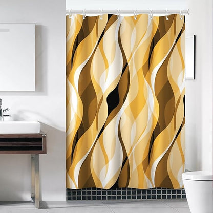 Yellow Shower Curtain, Abstract Ombre Yellow and Grey Striped Shower Curtain Set for Bathroom Waterproof Shower Curtain with Hooks, 60x72 Inch