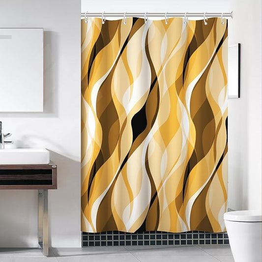 Yellow Shower Curtain, Abstract Ombre Yellow and Grey Striped Shower Curtain Set for Bathroom Waterproof Shower Curtain with Hooks, 60x72 Inch