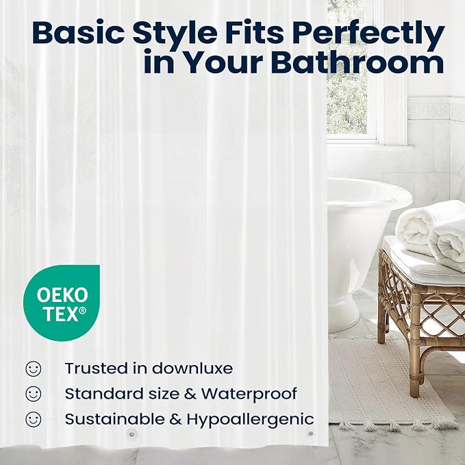 downluxe Shower Curtain Liner, PEVA Plastic Shower Liner with 3 Magnets, 72" x 72" Waterproof Bathroom Curtain, Frosted, 2 Pack