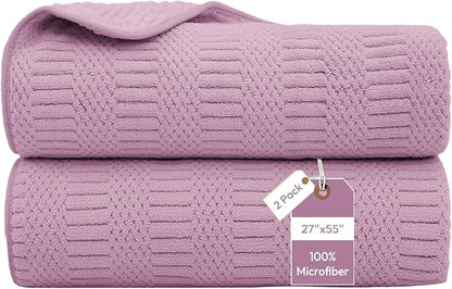 JML Microfiber Bath Towels, 2 Pack, 27x55 in, Purple | Soft, Super Absorbent, Quick Dry, Lint-Free, Lightweight Bathroom Towel with Hanging Loop for Daily Use