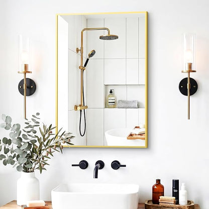 Bathroom Mirror for Wall, 2 Pack 20"x30" Gold Vanity Mirror | Sturdy Rectangular Metal Frame, HD Tempered Glass, Hangs Horizontally or Vertically in Bedroom, Living Room, Entryway
