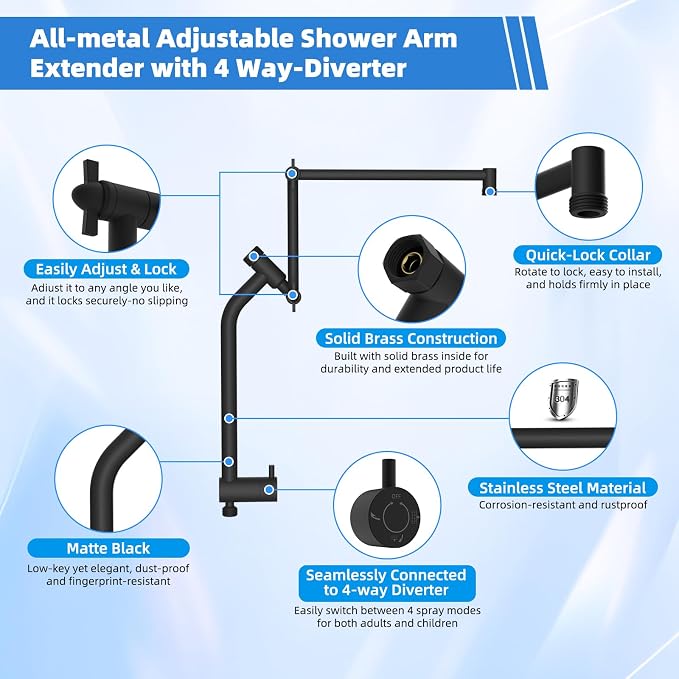 12" Metal Rain Shower Head with Handheld, 10-Mode with Filter, Easy Reach | Black High-Pressure Rainfall Showerhead, Upgraded 4-Way Diverter Pause Mode, Adjustable 16" Extension Arm/71" Hose/Holder