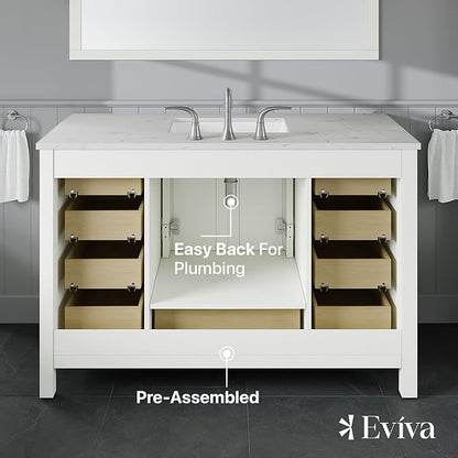 Eviva Aberdeen 48 in. White Single Sink Bath Vanity with Carrara Quartz Top and Undermount Porcelain Sink