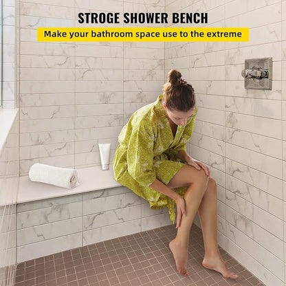 VEVOR Tile Shower Seat, 38.2" x 11.4" x 20" Tile Shower Seat, Factory Waterproof & 100% Leak-Proof Tileable Shower Corner Seat, 440lbs Loading Rectangular Board Shower Bench, Grey