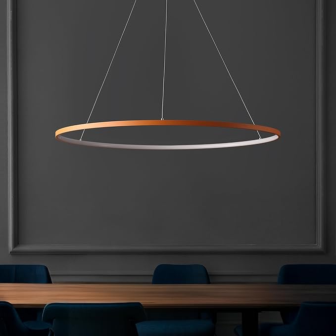 JONATHAN Y 35" Orange Modern Integrated LED Pendant Light, Dimmable Round Hoop Chandelier for Kitchen Island, Dining Room, Adjustable Height Metal Hanging Light (JYL7220G)