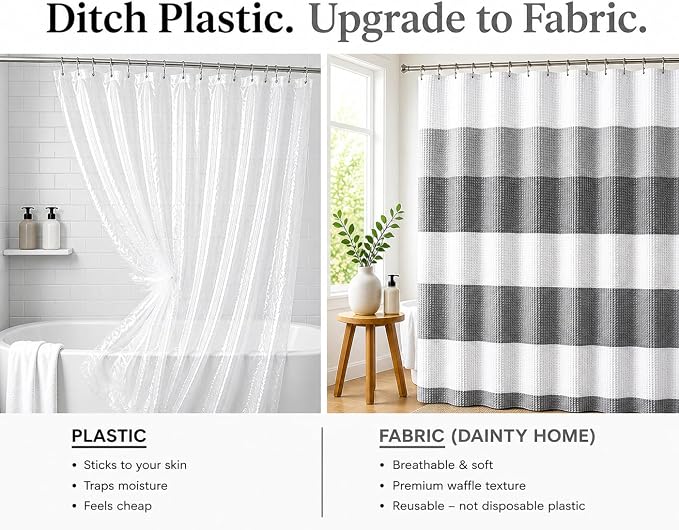 Dainty Home Ombre Waffle Weave Shower Curtain 70 x 72 Grey Textured Fabric Shower Curtain, Hotel Style Waffle Weave Bathroom Curtain, Water Resistant Polyester Ombre Shower Curtain