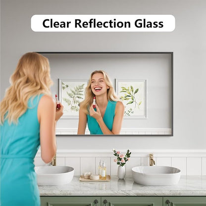 Bathroom Mirror 30"x50" Matte Black Rectangle Bathroom Wall Mirror for Over Sink, Modern Large Vanity Mirror, HD Tempered Glass, Anti-Rust Aluminum Alloy Frame, for Living Room, Bedroom, Entryway