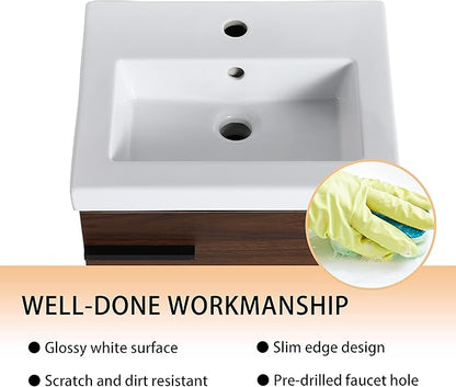 18" Bathroom Vanity with Sink, 18 Inch Floating Bathroom Vanity for Small Space, Modern Bathroom Vanity, Brown Wall Mounted Cabinet Set