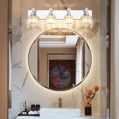 PRESDE 4-Light Crystal Bathroom Lights Fixtures Chrom Modern Wall Lighting Over Mirror
