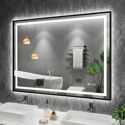 48"X36" LED Bathroom Mirror with Black Frame, Front Lit and Backlit | Metal Framed Mirror, Stepless Dimmable, HD Reflection, Anti-Fog, Shatter-Proof, Memory, 3 Colors Lighting, UL Listed.