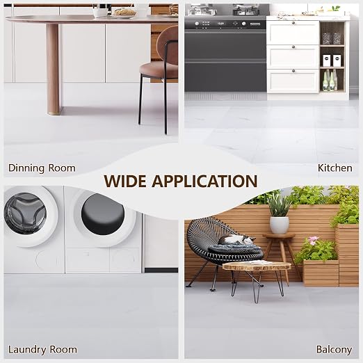 Peel and Stick Floor Tile, 10-Pack 12" x 12" Vinyl Flooring, Waterproof Self-Adhesive Luxury Vinyl Tiles, Easy DIY for Bathroom, Kitchen, Dinning Room, RV, Cover 10 Sq. White Marble