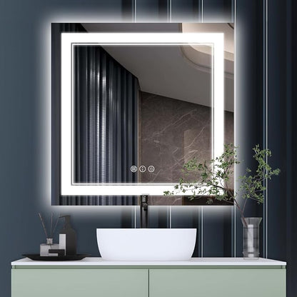 36x36 Inch RGB LED Bathroom Mirror with Lights | Front and RGB Backlit, Dimmable, Memory, Anti Fog, Shatterproof, Horizontal/Vertical, Lighted Mirrors for Bathroom Wall